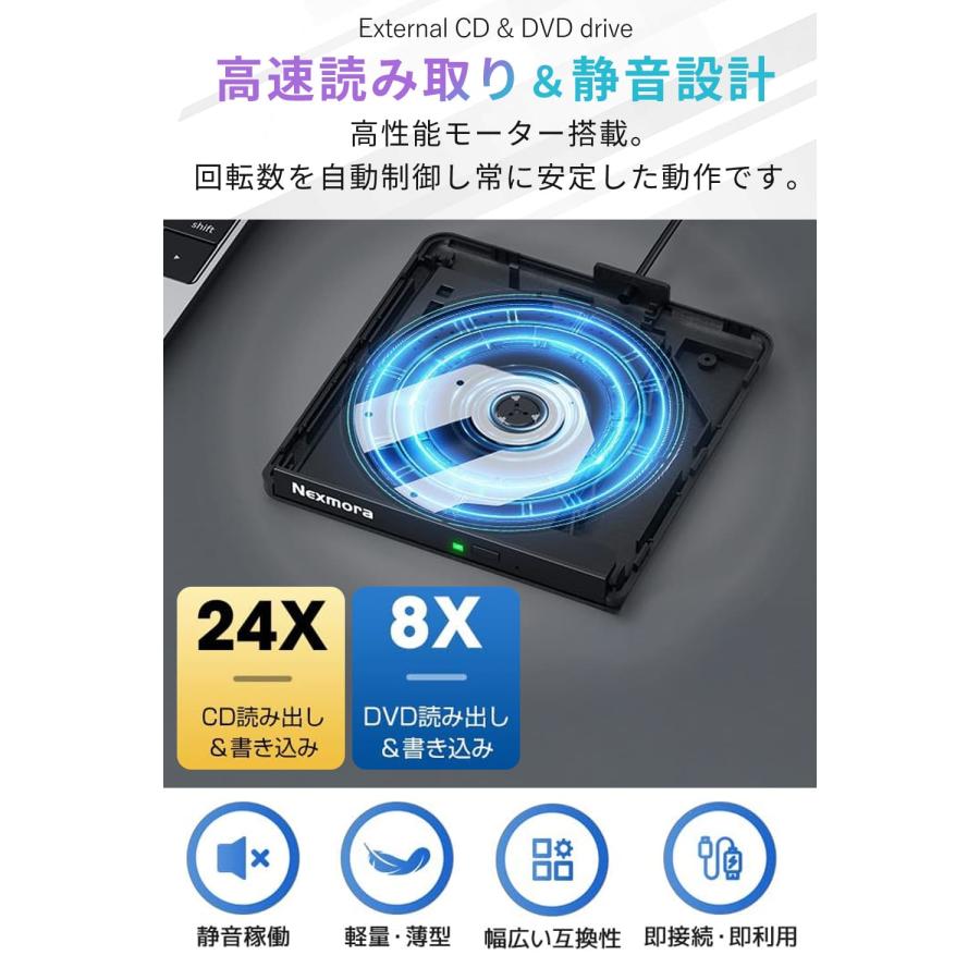 2026新定番・高速読取×低騒音】 cd dvdドライブ 外付け dvd ドライブ