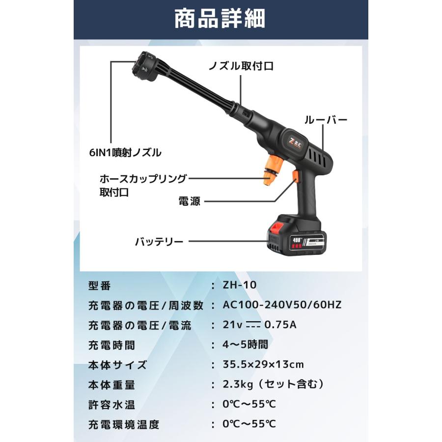 軽量＆コンパクト！ 10点セット 高圧洗浄機 コードレス 充電式 【最強