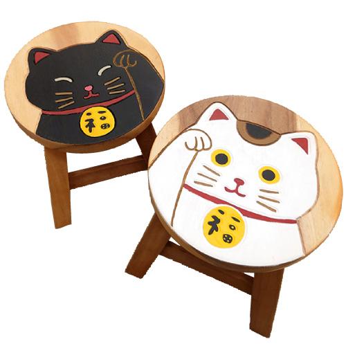 スツール 木製 円形 丸 椅子 招き猫 猫 ネコ ねこ 足置き おしゃれ