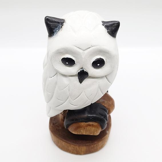木彫り 木乗りフクロウ 白 ふくろう フクロウ 木製 置物 幸運 招福