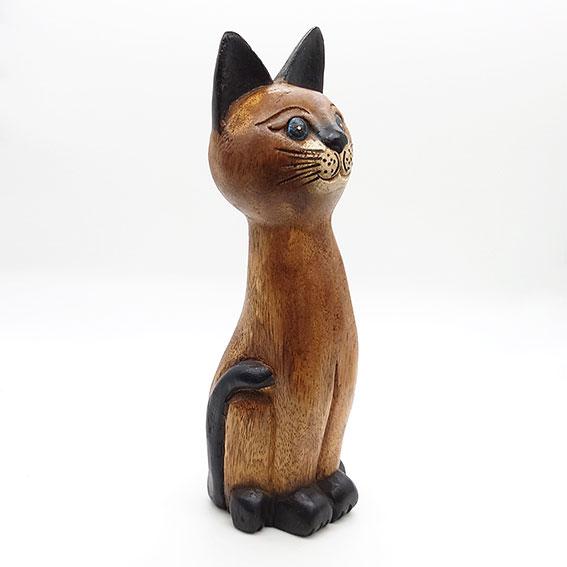 お座りネコ 大 猫 ねこ ネコ 木製 木彫り 置物 オブジェ タイ アジアン
