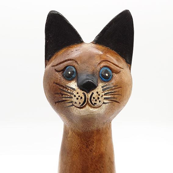 お座りネコ 大 猫 ねこ ネコ 木製 木彫り 置物 オブジェ タイ アジアン