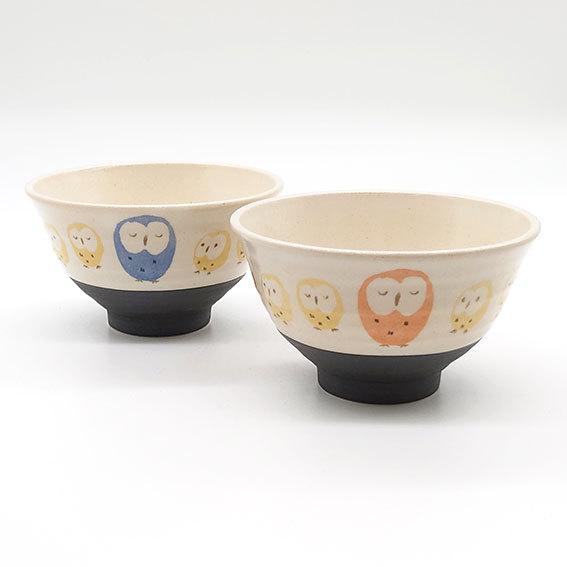 美濃焼 フクロウ 軽量 飯碗ペア 夫婦茶碗 お茶碗 日本製 陶器 焼き物 和食器 結婚祝い 縁起物 金婚 銀婚 幸運 招福 かわいい おしゃれ 124 0121 0122 雑貨と器 プレゼント Irodori Gift 通販 Yahoo ショッピング