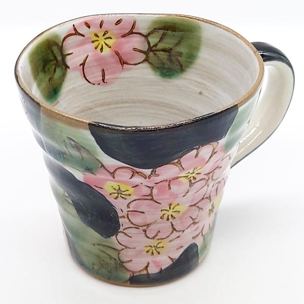 美濃焼 マグカップ 花花 黒 おしゃれ 花柄 陶器 和食器 焼き物 日本製