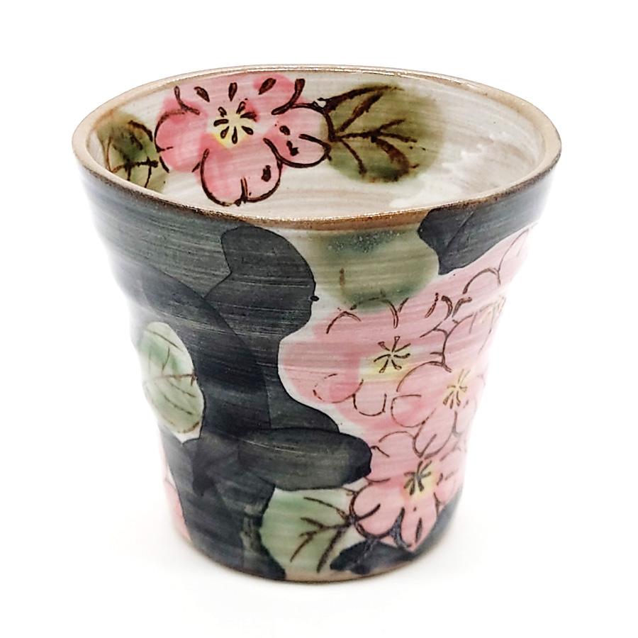 美濃焼 花花 黒 フリーカップ 陶器 おしゃれ 花柄 酎ハイ ロックカップ