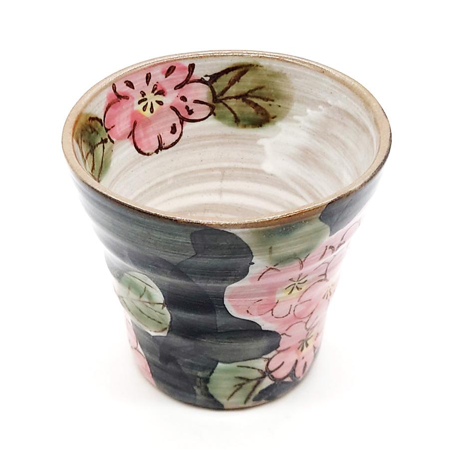美濃焼 花花 黒 フリーカップ 陶器 おしゃれ 花柄 酎ハイ ロックカップ