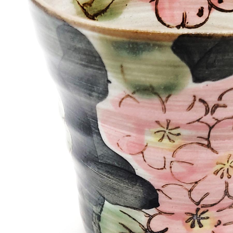 美濃焼 花花 黒 フリーカップ 陶器 おしゃれ 花柄 酎ハイ ロックカップ