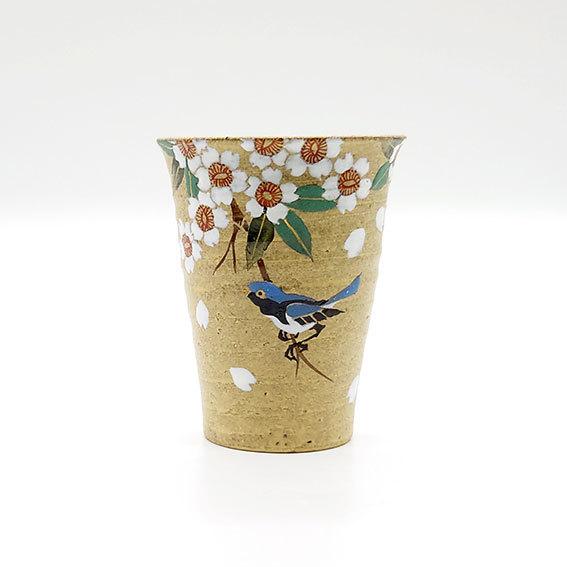 九谷焼 金彩鳥 フリーカップ 桜鳥 手作り 手描き タンブラー 金色