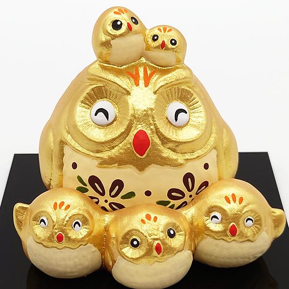 リュウコドウ 金福六 きんふくろう 縁起物 置物 陶器 フクロウ
