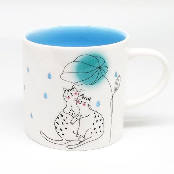 にゃん屋 蛍彫り マグカップ ネコ ねこ 猫 ピンク 黄色 イエロー 青