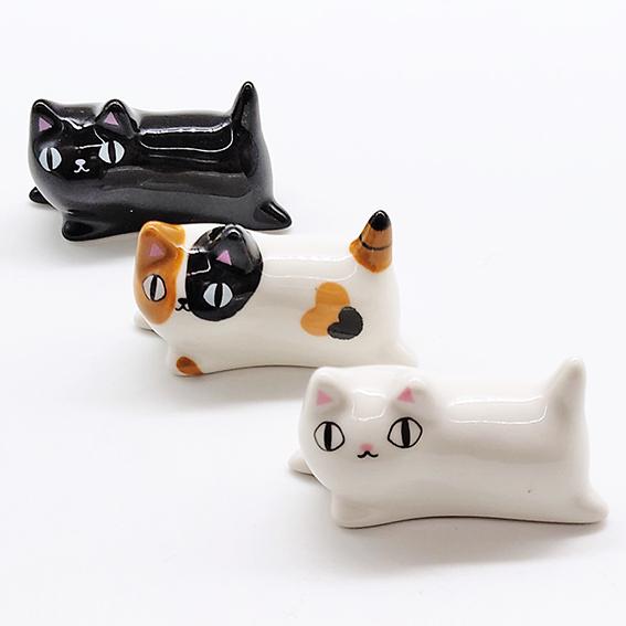 にゃん屋 猫3兄弟 寝そべり 箸置き 3個セット 猫 ネコ ねこ 陶器