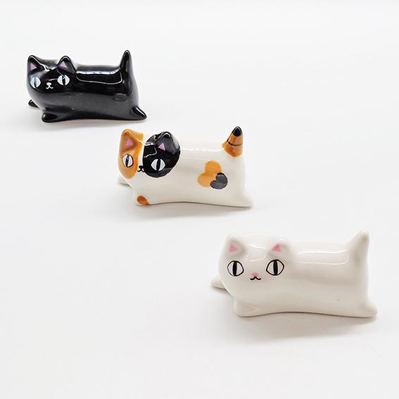 にゃん屋 猫3兄弟 寝そべり 箸置き 3個セット 猫 ネコ ねこ 陶器