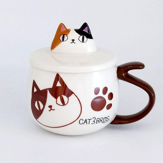 にゃん屋 猫3兄弟 蓋付き バラエティカップ ネコ ねこ 猫 マグカップ
