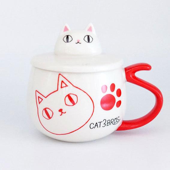 にゃん屋 猫3兄弟 蓋付き バラエティカップ ネコ ねこ 猫 マグカップ