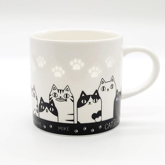 にゃん屋 猫 3兄弟 蛍彫り マグカップ 背伸び ネコ ねこ 透かし彫り
