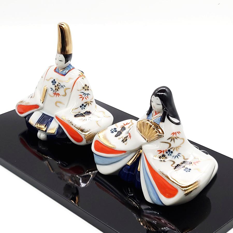雛人形 コンパクト 陶磁器 薬師窯 染錦座雛 親王飾り 卓上 陶製 日本製