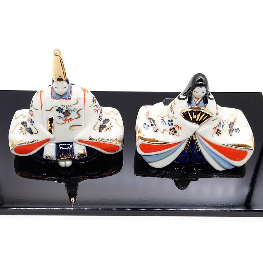 雛人形 コンパクト 陶磁器 薬師窯 染錦座雛 親王飾り 卓上 陶製 日本製
