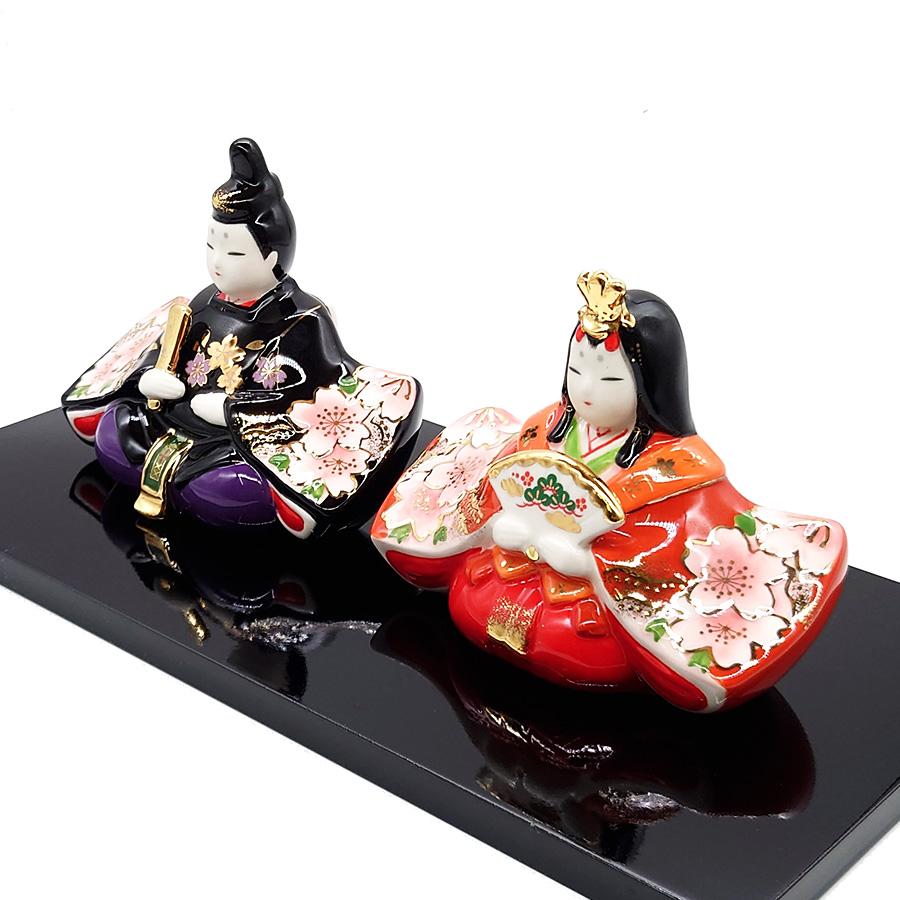 雛人形 コンパクト 陶器 薬師窯 彩絵花衣親王雛 蒔絵調 桜 卓上 親王
