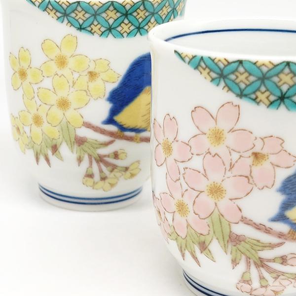 九谷焼 湯呑み ペア 小紋花福雀 夫婦湯呑 夫婦茶碗 茶碗 和食器 焼き物
