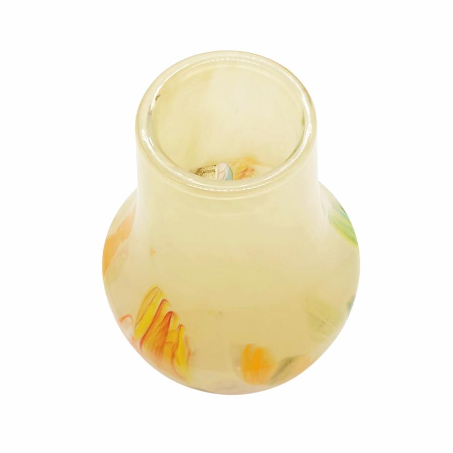 陶器製クリーム色フラワーベース 花瓶 ガラス ハンドメイド フラワーベース クリームフラワー M