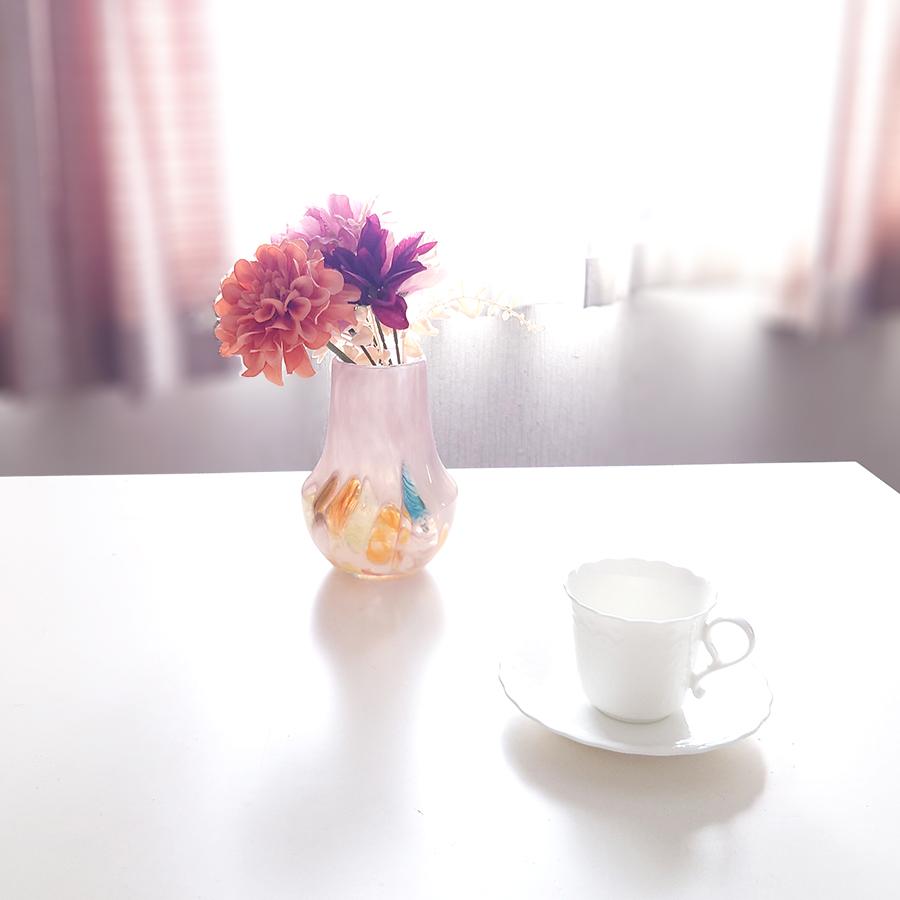 花瓶 ガラス ハンドメイド フラワーベース ラベンダーフラワー M 