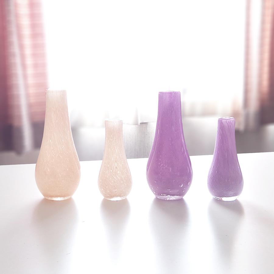 花瓶 ガラス ハンドメイド 一輪挿し 口細 パープル ラベンダー 紫 S