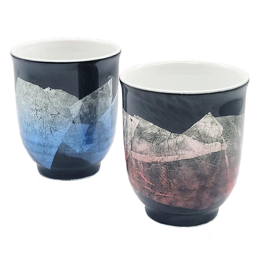 九谷焼 湯呑み ペア 天目銀彩 夫婦湯呑 夫婦茶碗 茶碗 陶器 和食器