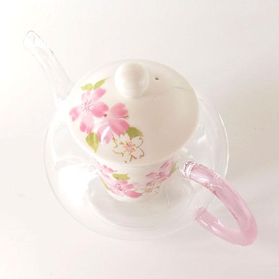 セラミック藍 華みさと 耐熱ガラス ティーポット 桜 花柄 茶こし セラミック藍 華みさと 耐熱ガラス ティーポット 桜 花柄 茶こし