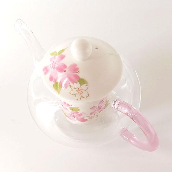 華みさと 耐熱ガラス ティーポット  桜 花柄 茶こし付 急須 陶器 和食器 おしゃれ かわいい｜irodorigift｜02