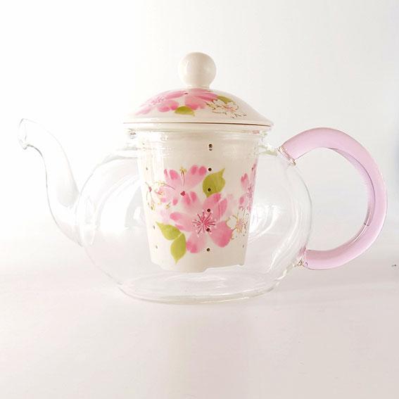 セラミック藍 華みさと 耐熱ガラス ティーポット 桜 花柄 茶こし セラミック藍 華みさと 耐熱ガラス ティーポット 桜 花柄 茶こし