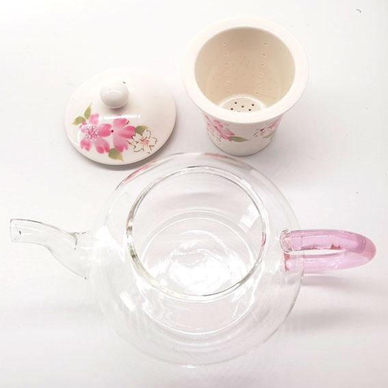 セラミック藍 華みさと 耐熱ガラス ティーポット 桜 花柄 茶こし セラミック藍 華みさと 耐熱ガラス ティーポット 桜 花柄 茶こし