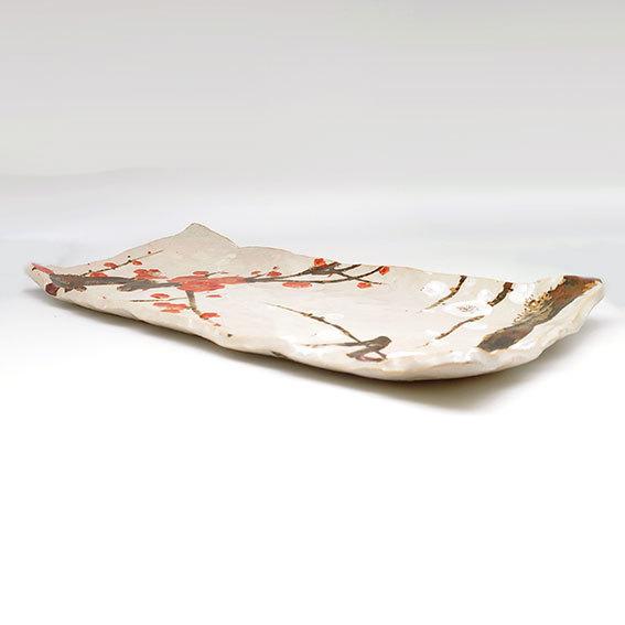 美濃焼 紅白梅 長角皿 梅 紅白 御祝い 角皿 大皿 長皿 盛り皿 陶器