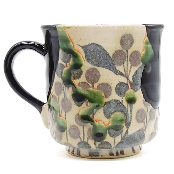 美濃焼 マグカップ 黒織部草紋 玉山窯 織部 おしゃれ 陶器 和食器