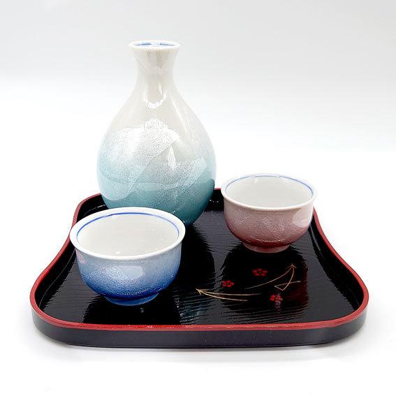 九谷焼 酒器セット 色銀彩 盆付き半酒器 陶器 和食器 焼き物 日本製 