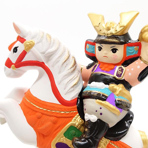 五月人形 コンパクト 陶器 薬師窯 錦彩出陣大将 跳ね馬 卓上 小さい