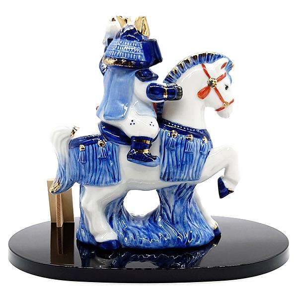 五月人形 コンパクト 陶器 薬師窯 染錦出陣大将 卓上 小さい 日本製