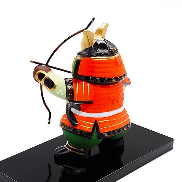 五月人形 コンパクト 陶器 薬師窯 錦彩 若武者 弓矢 卓上 小さい 日本