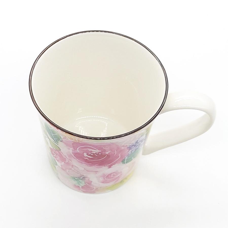 ＆藍 蓋付き マグカップ 陶器 茶こし付き 花あわせ バラ ピンク