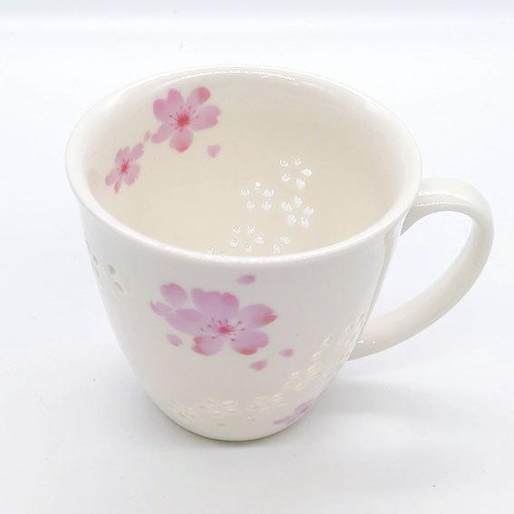 セラミック藍 華あかり 透かし彫り マグカップ 桜 焼き物 和食器