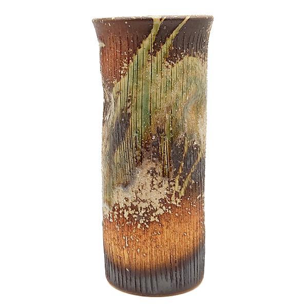 信楽焼　花瓶 信楽焼 花瓶 おしゃれ 陶器 コゲ窯肌口広 寸胴 花入 8号 フラワー
