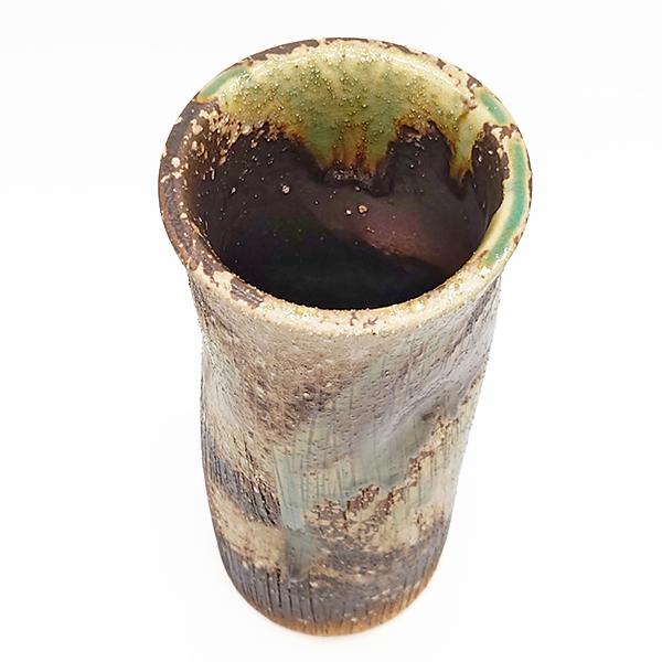 信楽焼 花瓶 おしゃれ 陶器 コゲ窯肌口広 寸胴 花入 8号 フラワー