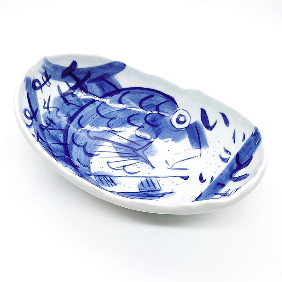 夕立窯 めでたい どーんと楕円鉢 木箱入 鯛 ボウル 煮物鉢 菓子鉢 大鉢