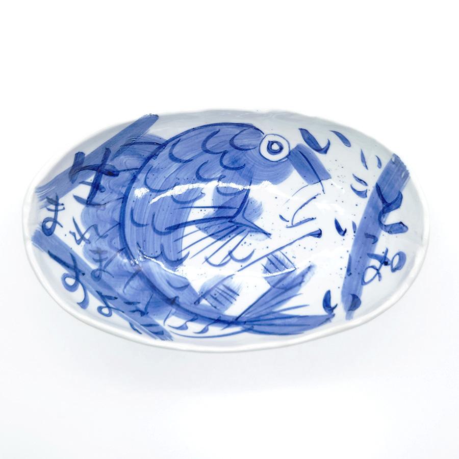 夕立窯 めでたい どーんと楕円鉢 木箱入 鯛 ボウル 煮物鉢 菓子鉢 大鉢