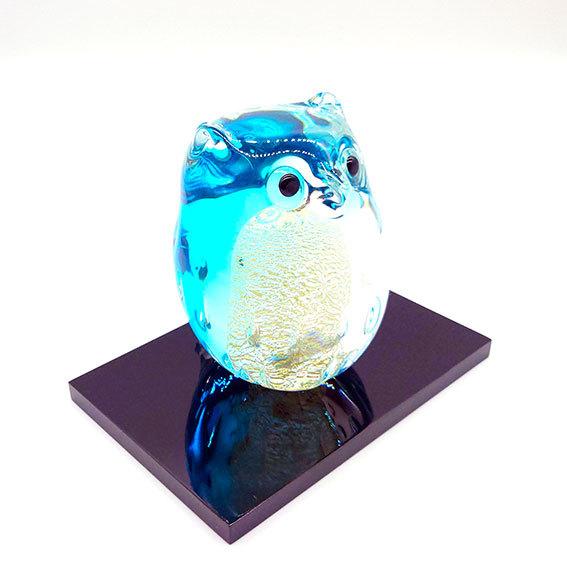 津軽びいどろ 親 ふくろう ライトブルー フクロウ 金 縁起物 津軽びいどろ 親 ふくろう ライトブルー フクロウ 金 縁起物
