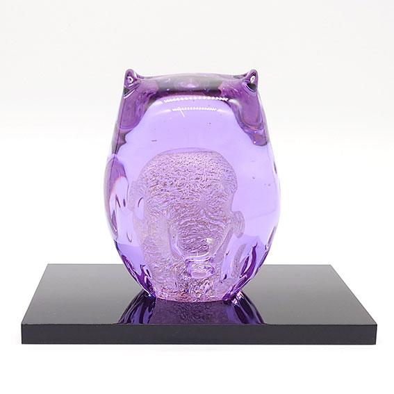 津軽びいどろ 親 ふくろう 紫苑 古稀 喜寿 傘寿 紫 縁起物 招福 ガラス