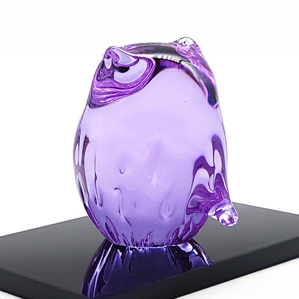 津軽びいどろ 子 ふくろう 紫苑 紫 古希 喜寿 縁起物 招福 ガラス