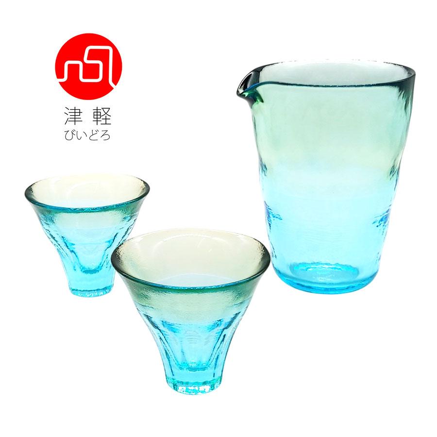 津軽びいどろ 冷酒セット 酒器 ガラス 二色 冷酒グラス 盃 徳利 日本製