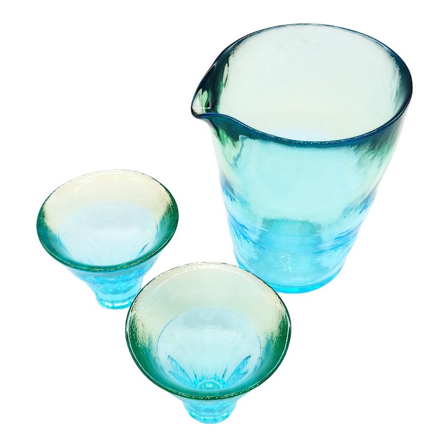 津軽びいどろ 冷酒セット 酒器 ガラス 二色 冷酒グラス 盃 徳利 日本製