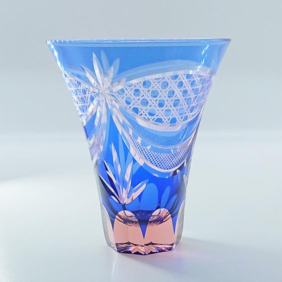 東洋佐々木ガラス 彩花切子 タンブラー 瑠璃 青 300ml 色被せ フリー