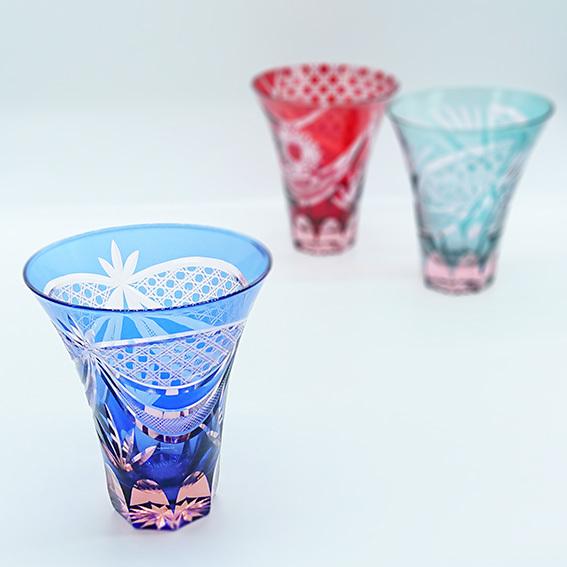 東洋佐々木ガラス 彩花切子 タンブラー 瑠璃 青 300ml 色被せ